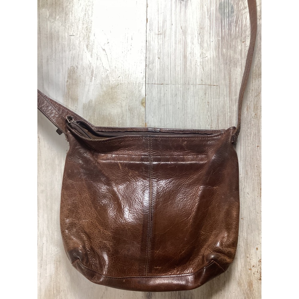 Vintage Brown Pebbled Leather Crossbody Bag Adjustable Zip Top Shoulder Bag